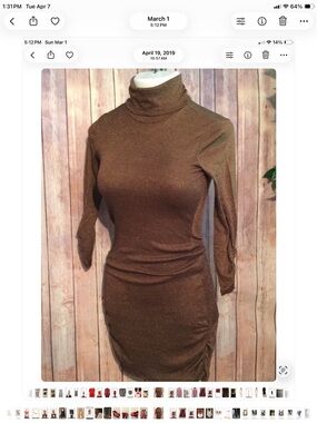 Micheal stars fitted  Turtleneck Bodycon Dress - Brown